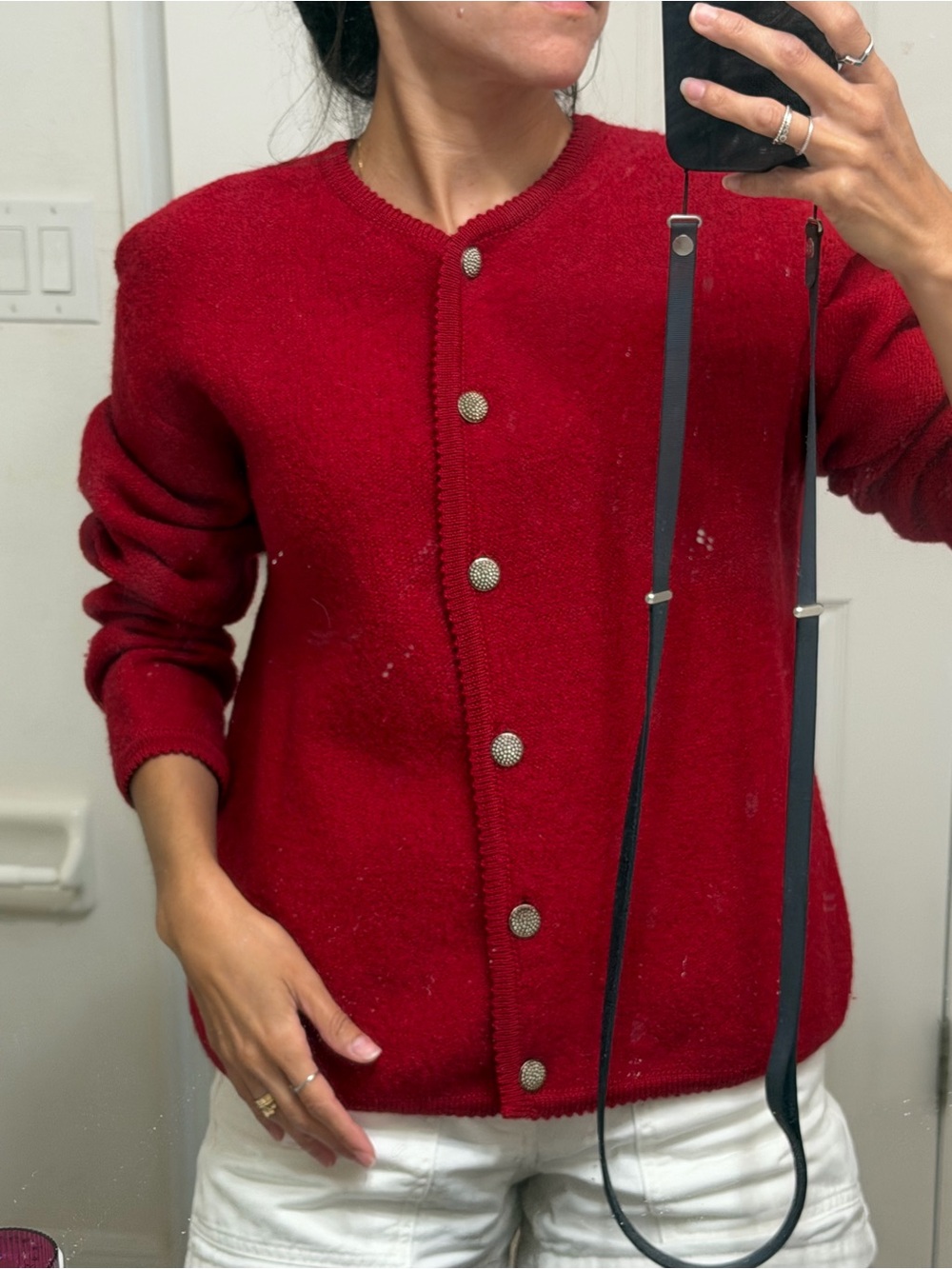 Vintage Cherry Red Wool Cardigan 100% Will
